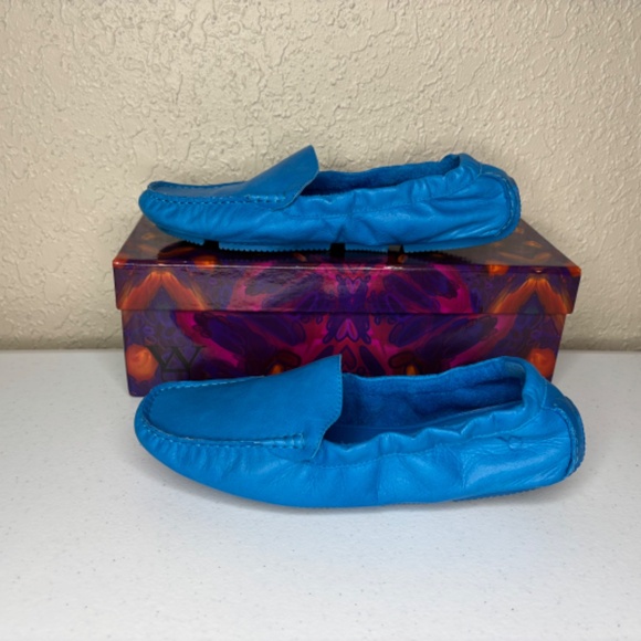 Diana Warner Turquoise Blue Leather Foldy Driving Loafer Women's Size 38/7 - Picture 4 of 12